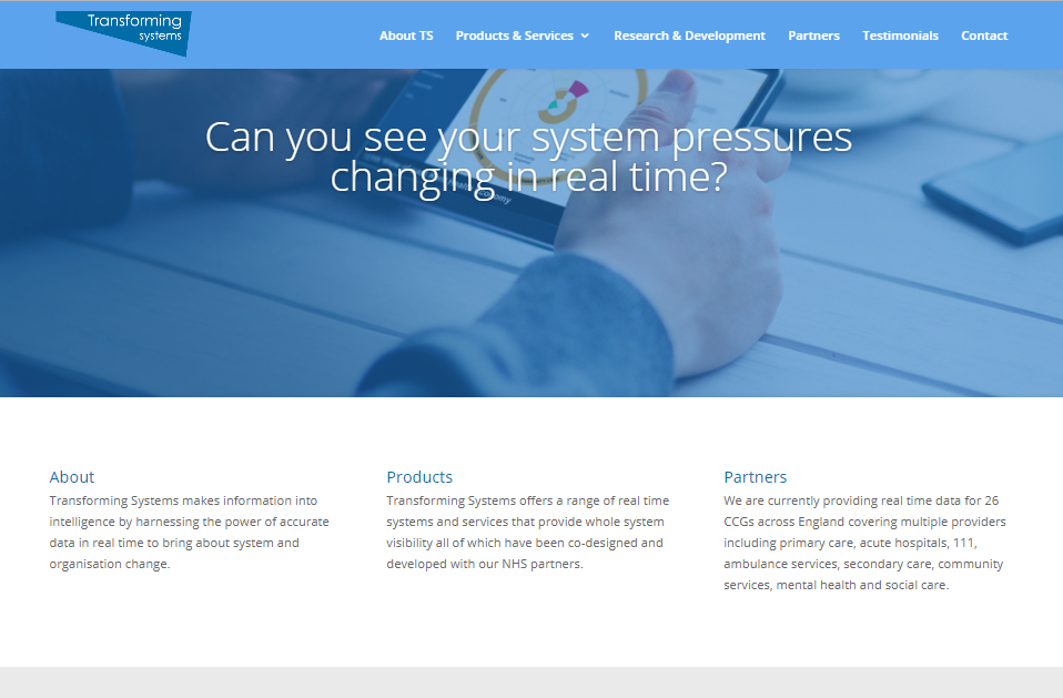 transforming systems website screenshot